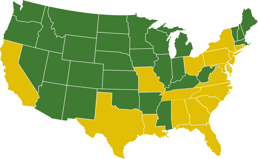 U.S. Map in Green and Yellow